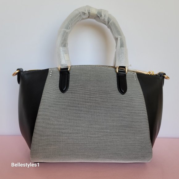 COACH Elise Badge Satchel In Jacquard & Refined Leather- Salt Black color ⭐ - Picture 6 of 16